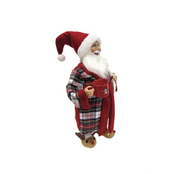 Plaid Pajama Santa 18" Figurine w/ Mug & Nice List Cozy Holiday Decor - Picture 7 of 11